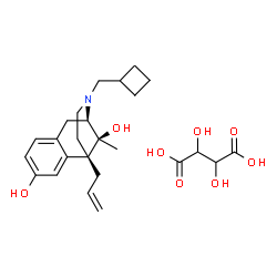 ChemSpider 2D Image | (1S,9R,13S)-1-Allyl-10-(cyclobutylmethyl)-13-methyl-10-azatricyclo[7.3.1.0~2,7~]trideca-2,4,6-triene-4,13-diol 2,3-dihydroxysuccinate (1:1) | C25H35NO8