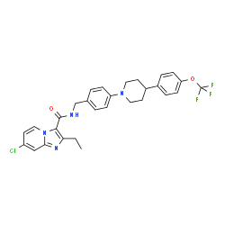 ChemSpider 2D Image | 7-Chloro-2-ethyl-N-(4-{4-[4-(trifluoromethoxy)phenyl]-1-piperidinyl}benzyl)imidazo[1,2-a]pyridine-3-carboxamide | C29H28ClF3N4O2
