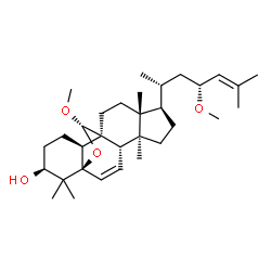 ChemSpider 2D Image | (1R,4S,5S,8R,9R,12S,13S,16S,19S)-19-Methoxy-8-[(2R,4R)-4-methoxy-6-methyl-5-hepten-2-yl]-5,9,17,17-tetramethyl-18-oxapentacyclo[10.5.2.0~1,13~.0~4,12~.0~5,9~]nonadec-2-en-16-ol | C32H52O4