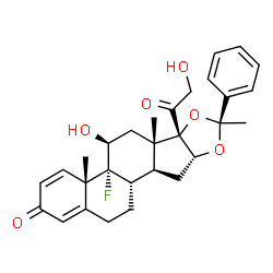 ChemSpider 2D Image | (4aS,4bR,5S,6aS,6bS,8S,9aR,10aS,10bS)-4b-Fluoro-6b-glycoloyl-5-hydroxy-4a,6a,8-trimethyl-8-phenyl-4a,4b,5,6,6a,6b,9a,10,10a,10b,11,12-dodecahydro-2H-naphtho[2',1':4,5]indeno[1,2-d][1,3]dioxol-2-one | C29H33FO6