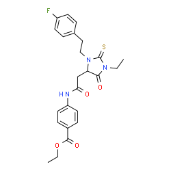 ChemSpider 2D Image | Ethyl 4-[({1-ethyl-3-[2-(4-fluorophenyl)ethyl]-5-oxo-2-thioxo-4-imidazolidinyl}acetyl)amino]benzoate | C24H26FN3O4S