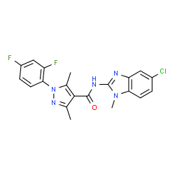 ChemSpider 2D Image | N-(5-Chloro-1-methyl-1H-benzimidazol-2-yl)-1-(2,4-difluorophenyl)-3,5-dimethyl-1H-pyrazole-4-carboxamide | C20H16ClF2N5O