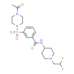 ChemSpider 2D Image | 3-[(4-Acetyl-1-piperazinyl)sulfonyl]-N-[1-(2,2-difluoroethyl)-4-piperidinyl]benzamide | C20H28F2N4O4S