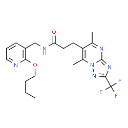 ChemSpider 2D Image | N-[(2-Butoxy-3-pyridinyl)methyl]-3-[5,7-dimethyl-2-(trifluoromethyl)[1,2,4]triazolo[1,5-a]pyrimidin-6-yl]propanamide | C21H25F3N6O2
