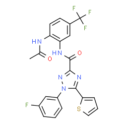 ChemSpider 2D Image | N-[2-Acetamido-5-(trifluoromethyl)phenyl]-1-(3-fluorophenyl)-5-(2-thienyl)-1H-1,2,4-triazole-3-carboxamide | C22H15F4N5O2S
