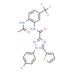 ChemSpider 2D Image | N-[2-Acetamido-5-(trifluoromethyl)phenyl]-1-(4-fluorophenyl)-5-(2-thienyl)-1H-1,2,4-triazole-3-carboxamide | C22H15F4N5O2S