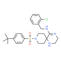 ChemSpider 2D Image | N-(2-Chlorobenzyl)-9-{[4-(2-methyl-2-propanyl)phenyl]sulfonyl}-1,4,9-triazaspiro[5.5]undec-4-en-5-amine | C25H33ClN4O2S