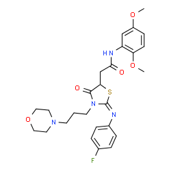 ChemSpider 2D Image | N-(2,5-Dimethoxyphenyl)-2-{(2E)-2-[(4-fluorophenyl)imino]-3-[3-(4-morpholinyl)propyl]-4-oxo-1,3-thiazolidin-5-yl}acetamide | C26H31FN4O5S