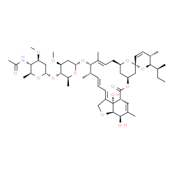 ChemSpider 2D Image | (1'R,2S,4'S,5S,6R,8'R,10'E,12'S,13'S,14'E,16'E,20'R,21'R,24'S)-6-[(2S)-2-Butanyl]-21',24'-dihydroxy-5,11',13',22'-tetramethyl-2'-oxo-5,6-dihydrospiro[pyran-2,6'-[3,7,19]trioxatetracyclo[15.6.1.1~4,8~.
0~20,24~]pentacosa[10,14,16,22]tetraen]-12'-yl 4-O-(4-acetamido-2,4,6-trideoxy-3-O-methyl-alpha-L-arabino-hexopyranosyl)-2,6-dideoxy-3-O-methyl-alpha-L-arabino-hexopyranoside | C50H75NO14