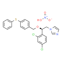 ChemSpider 2D Image | 1-[(2R)-2-(2,4-Dichlorophenyl)-2-{[4-(phenylsulfanyl)benzyl]oxy}ethyl]-1H-imidazole nitrate (1:1) | C24H21Cl2N3O4S