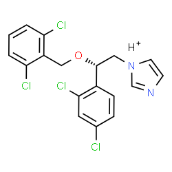 ChemSpider 2D Image | 1H-Imidazole, 1-[(2S)-2-(2,4-dichlorophenyl)-2-[(2,6-dichlorophenyl)methoxy]ethyl]-, hydrogen salt | C18H15Cl4N2O