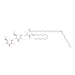 ChemSpider 2D Image | beta-D-galactosyl-(1->4)-beta-D-glucosyl-(1<->1)-N-[(15Z)-tetracosenoyl]sphingosine | C54H101NO13