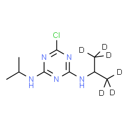 ChemSpider 2D Image | 6-Chloro-N-isopropyl-N'-[(1,1,1,3,3,3-~2~H_6_)-2-propanyl]-1,3,5-triazine-2,4-diamine | C9H10D6ClN5