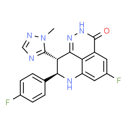 ChemSpider 2D Image | (8R,9S)-5-Fluoro-8-(4-fluorophenyl)-9-(1-methyl-1H-1,2,4-triazol-5-yl)-2,7,8,9-tetrahydro-3H-pyrido[4,3,2-de]phthalazin-3-one | C19H14F2N6O