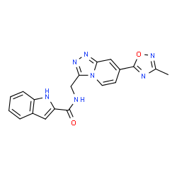 ChemSpider 2D Image | N-{[7-(3-Methyl-1,2,4-oxadiazol-5-yl)[1,2,4]triazolo[4,3-a]pyridin-3-yl]methyl}-1H-indole-2-carboxamide | C19H15N7O2