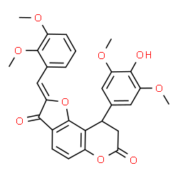 ChemSpider 2D Image | (2Z)-2-(2,3-Dimethoxybenzylidene)-9-(4-hydroxy-3,5-dimethoxyphenyl)-8,9-dihydro-7H-furo[2,3-f]chromene-3,7(2H)-dione | C28H24O9