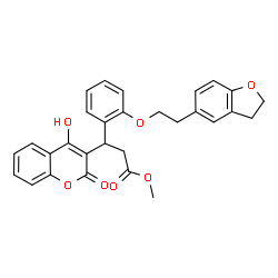 ChemSpider 2D Image | Methyl 3-{2-[2-(2,3-dihydro-1-benzofuran-5-yl)ethoxy]phenyl}-3-(4-hydroxy-2-oxo-2H-chromen-3-yl)propanoate | C29H26O7