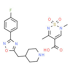ChemSpider 2D Image | 2,5-Dimethyl-2H-1,2,6-thiadiazine-4-carboxylic acid 1,1-dioxide - 4-{[3-(4-fluorophenyl)-1,2,4-oxadiazol-5-yl]methyl}piperidine (1:1) | C20H24FN5O5S