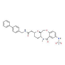 ChemSpider 2D Image | 2-[(2R,4aR,12aR)-8-(methanesulfonamido)-5-methyl-6-oxo-2,3,4,4a,12,12a-hexahydropyrano[2,3-c][1,5]benzoxazocin-2-yl]-N-[(4-phenylphenyl)methyl]acetamide | C30H33N3O6S