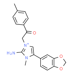 ChemSpider 2D Image | 2-Amino-5-(1,3-benzodioxol-5-yl)-1-methyl-3-[2-(4-methylphenyl)-2-oxoethyl]-1H-imidazol-3-ium | C20H20N3O3