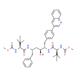 ChemSpider 2D Image | Methyl {(5S,8S,10S,11S,14S)-8-benzyl-10-hydroxy-15,15-dimethyl-5-(2-methyl-2-propanyl)-3,6,13-trioxo-11-[4-(3-quinolinyl)benzyl]-2-oxa-4,7,12-triazahexadecan-14-yl}carbamate (non-preferred name) | C43H55N5O7