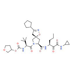ChemSpider 2D Image | Tetrahydro-3-furanyl {(2S)-1-[(5S,8S)-3-cyclopentyl-8-{[(3S)-1-(cyclopropylamino)-1,2-dioxo-3-hexanyl]carbamoyl}-1-oxa-2,7-diazaspiro[4.4]non-2-en-7-yl]-3,3-dimethyl-1-oxo-2-butanyl}carbamate (non-pre
ferred name) | C32H49N5O8