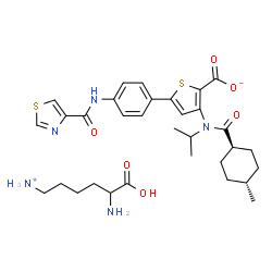 ChemSpider 2D Image | 6-Ammonionorleucine 3-{isopropyl[(trans-4-methylcyclohexyl)carbonyl]amino}-5-{4-[(1,3-thiazol-4-ylcarbonyl)amino]phenyl}-2-thiophenecarboxylate | C32H43N5O6S2