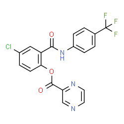 ChemSpider 2D Image | 4-Chloro-2-{[4-(trifluoromethyl)phenyl]carbamoyl}phenyl 2-pyrazinecarboxylate | C19H11ClF3N3O3