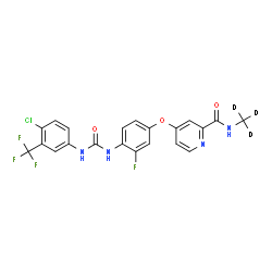 ChemSpider 2D Image | 4-[4-({[4-Chloro-3-(trifluoromethyl)phenyl]carbamoyl}amino)-3-fluorophenoxy]-N-(~2~H_3_)methyl-2-pyridinecarboxamide | C21H12D3ClF4N4O3