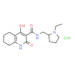 ChemSpider 2D Image | N-[(1-Ethyl-2-pyrrolidinyl)methyl]-4-hydroxy-2-oxo-1,2,5,6,7,8-hexahydro-3-quinolinecarboxamide hydrochloride (1:1) | C17H26ClN3O3