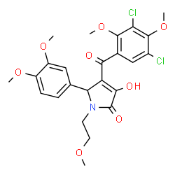 ChemSpider 2D Image | 4-(3,5-Dichloro-2,4-dimethoxybenzoyl)-5-(3,4-dimethoxyphenyl)-3-hydroxy-1-(2-methoxyethyl)-1,5-dihydro-2H-pyrrol-2-one | C24H25Cl2NO8