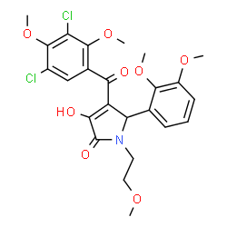 ChemSpider 2D Image | 4-(3,5-Dichloro-2,4-dimethoxybenzoyl)-5-(2,3-dimethoxyphenyl)-3-hydroxy-1-(2-methoxyethyl)-1,5-dihydro-2H-pyrrol-2-one | C24H25Cl2NO8