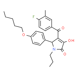 ChemSpider 2D Image | 4-(4-Fluoro-3-methylbenzoyl)-3-hydroxy-5-[4-(pentyloxy)phenyl]-1-propyl-1,5-dihydro-2H-pyrrol-2-one | C26H30FNO4