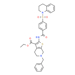 ChemSpider 2D Image | Ethyl 6-benzyl-2-{[4-(3,4-dihydro-1(2H)-quinolinylsulfonyl)benzoyl]amino}-4,5,6,7-tetrahydrothieno[2,3-c]pyridine-3-carboxylate | C33H33N3O5S2