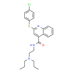 ChemSpider 2D Image | 2-[(4-Chlorophenyl)sulfanyl]-N-[2-(dipropylamino)ethyl]-4-quinolinecarboxamide | C24H28ClN3OS