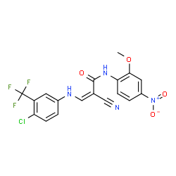ChemSpider 2D Image | (2Z)-3-{[4-Chloro-3-(trifluoromethyl)phenyl]amino}-2-cyano-N-(2-methoxy-4-nitrophenyl)acrylamide | C18H12ClF3N4O4