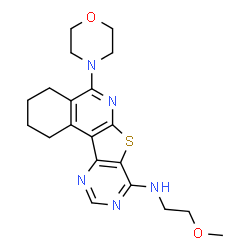 ChemSpider 2D Image | N-(2-Methoxyethyl)-5-(4-morpholinyl)-1,2,3,4-tetrahydropyrimido[4',5':4,5]thieno[2,3-c]isoquinolin-8-amine | C20H25N5O2S