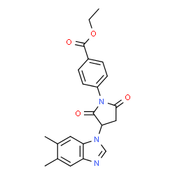 ChemSpider 2D Image | Ethyl 4-[3-(5,6-dimethyl-1H-benzimidazol-1-yl)-2,5-dioxo-1-pyrrolidinyl]benzoate | C22H21N3O4