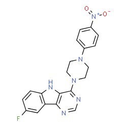 ChemSpider 2D Image | 8-Fluoro-4-[4-(4-nitrophenyl)-1-piperazinyl]-5H-pyrimido[5,4-b]indole | C20H17FN6O2