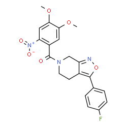 ChemSpider 2D Image | (4,5-Dimethoxy-2-nitrophenyl)[3-(4-fluorophenyl)-4,5-dihydro[1,2]oxazolo[3,4-c]pyridin-6(7H)-yl]methanone | C21H18FN3O6