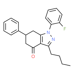 ChemSpider 2D Image | 3-Butyl-1-(2-fluorophenyl)-6-phenyl-1,5,6,7-tetrahydro-4H-indazol-4-one | C23H23FN2O