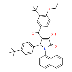 ChemSpider 2D Image | 4-[4-Ethoxy-3-(2-methyl-2-propanyl)benzoyl]-3-hydroxy-5-[4-(2-methyl-2-propanyl)phenyl]-1-(1-naphthyl)-1,5-dihydro-2H-pyrrol-2-one | C37H39NO4