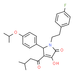 ChemSpider 2D Image | 1-[2-(4-Fluorophenyl)ethyl]-3-hydroxy-5-(4-isopropoxyphenyl)-4-(3-methylbutanoyl)-1,5-dihydro-2H-pyrrol-2-one | C26H30FNO4