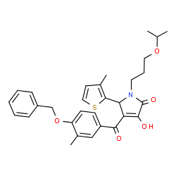 ChemSpider 2D Image | 4-[4-(Benzyloxy)-3-methylbenzoyl]-3-hydroxy-1-(3-isopropoxypropyl)-5-(3-methyl-2-thienyl)-1,5-dihydro-2H-pyrrol-2-one | C30H33NO5S