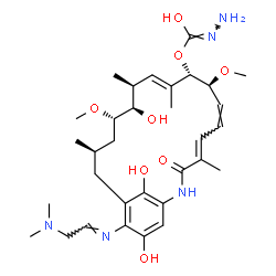 ChemSpider 2D Image | (4E,8S,9S,10E,12S,13R,14S,16R)-19-{(E)-[2-(Dimethylamino)ethylidene]amino}-13,20,22-trihydroxy-8,14-dimethoxy-4,10,12,16-tetramethyl-3-oxo-2-azabicyclo[16.3.1]docosa-1(22),4,6,10,18,20-hexaen-9-yl hyd
rogen carbonohydrazonate | C32H49N5O8