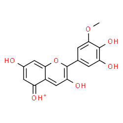 ChemSpider 2D Image | [2-(3,4-Dihydroxy-5-methoxyphenyl)-3,7-dihydroxy-5H-chromen-5-ylidene]oxonium | C16H13O7