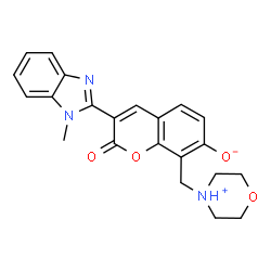ChemSpider 2D Image | 7-hydroxy-3-(1-methyl-1H-benzimidazol-2-yl)-8-(morpholin-4-ylmethyl)-2H-chromen-2-one | C22H21N3O4