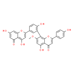 ChemSpider 2D Image | 8-[5-(4,7-Dihydroxy-5-oxo-5H-chromen-2-yl)-2-hydroxyphenyl]-5-hydroxy-2-(4-hydroxyphenyl)-7-methoxy-4H-chromen-4-one | C31H20O10
