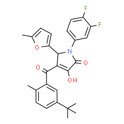 ChemSpider 2D Image | 1-(3,4-Difluorophenyl)-3-hydroxy-5-(5-methyl-2-furyl)-4-[2-methyl-5-(2-methyl-2-propanyl)benzoyl]-1,5-dihydro-2H-pyrrol-2-one | C27H25F2NO4