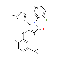 ChemSpider 2D Image | 1-(2,5-Difluorophenyl)-3-hydroxy-5-(5-methyl-2-furyl)-4-[2-methyl-5-(2-methyl-2-propanyl)benzoyl]-1,5-dihydro-2H-pyrrol-2-one | C27H25F2NO4